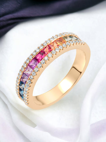 Rainbow Sapphire & Diamond Ring Jewelry Xclusive Diamonds 