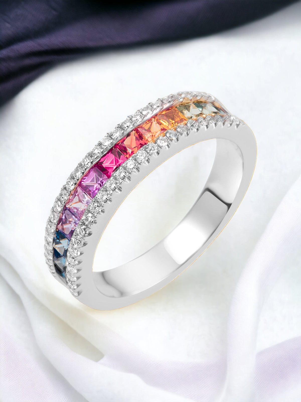 Rainbow Sapphire & Diamond Ring Jewelry Xclusive Diamonds 