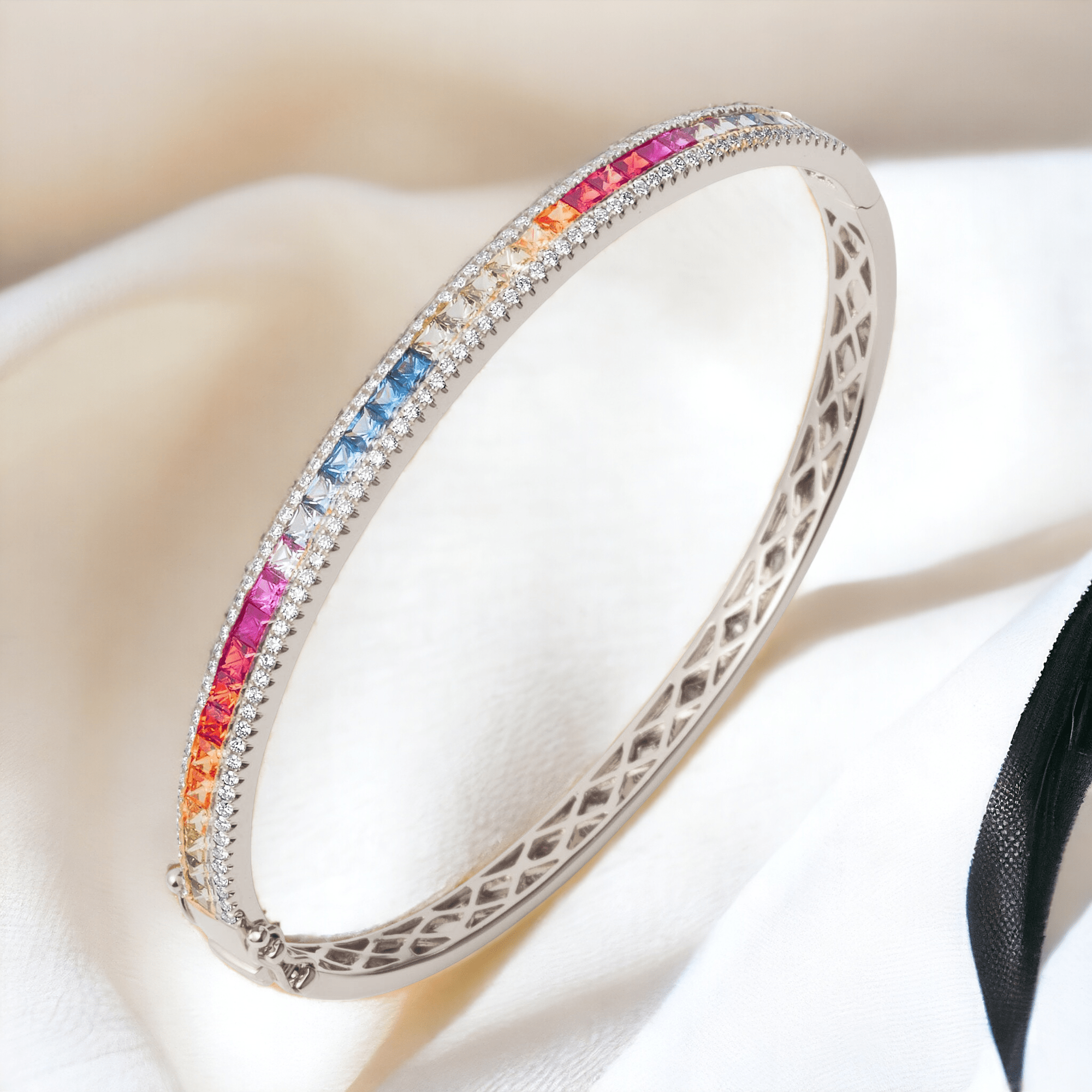 Rainbow Sapphire & Diamond Bangle Jewelry Xclusive Diamonds 18K White Gold 14 FG Vs