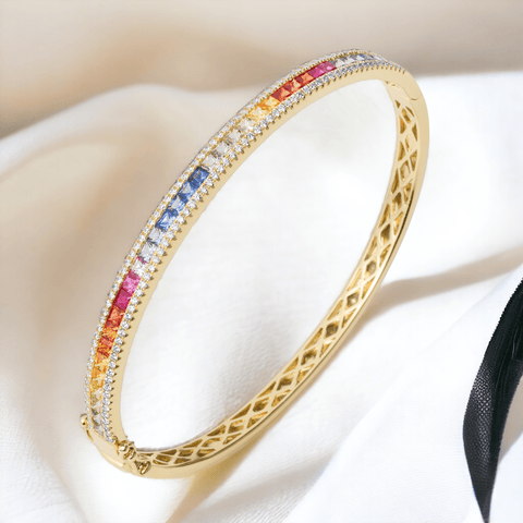 Rainbow Sapphire & Diamond Bangle Jewelry Xclusive Diamonds 18K Yellow Gold 14 FG Vs