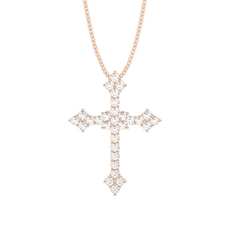 1.00ct 4-Prong Cross Pendant Xclusive Diamonds 9K Rose Gold HI Si 17"