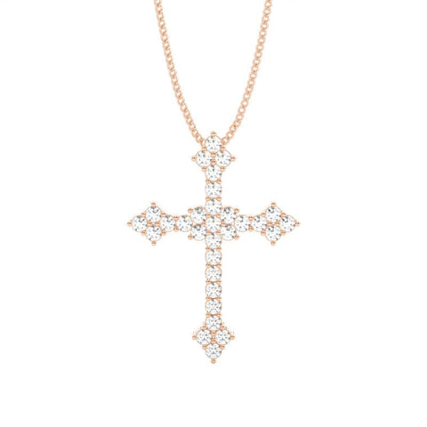 1.00ct 4-Prong Cross Pendant Xclusive Diamonds 9K Rose Gold HI Si 17"