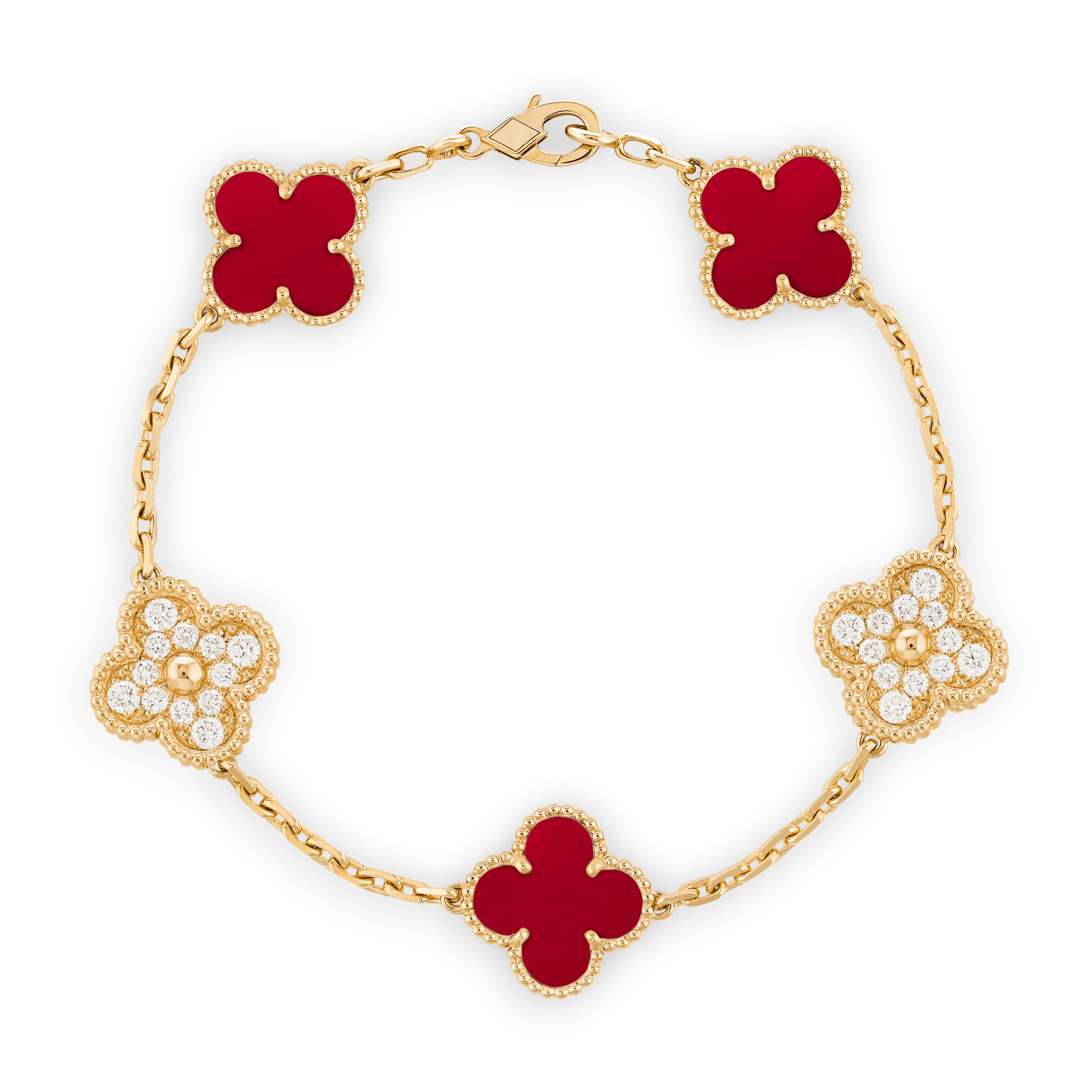 Alhambra Bracelet - Carnelian with Gold and Diamonds Xclusive Diamonds 