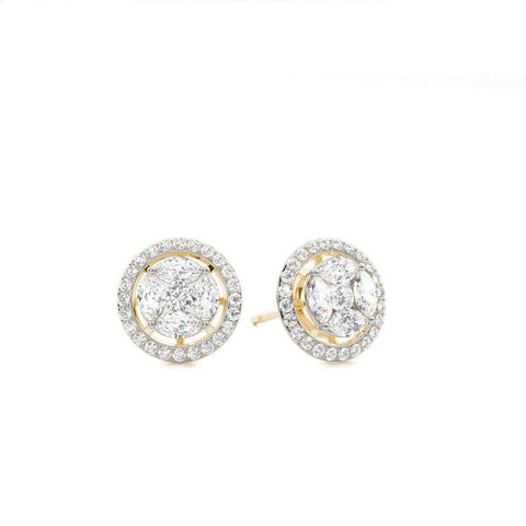 0.75ct Illusion Set Diamond Halo Earrings Earrings Xclusive Diamonds 9K Yellow Gold HI Si 
