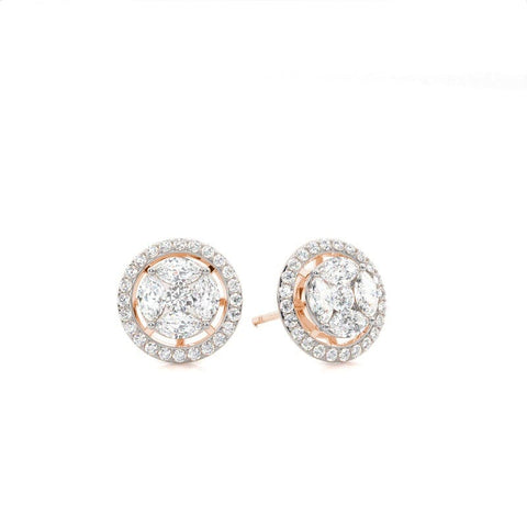 0.75ct Illusion Set Diamond Halo Earrings Earrings Xclusive Diamonds 9K Rose Gold HI Si 