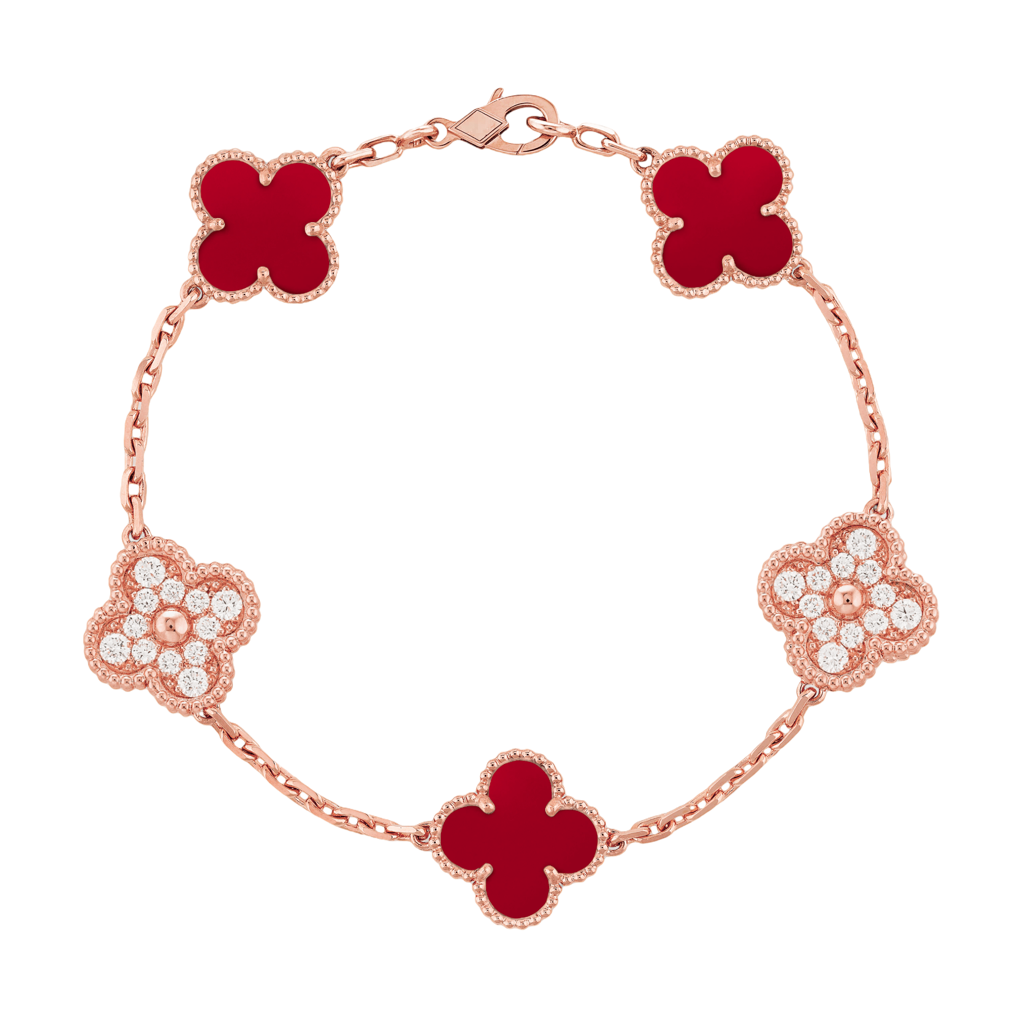 Alhambra Bracelet - Carnelian with Gold and Diamonds Xclusive Diamonds 18K Rose Gold HI Si 