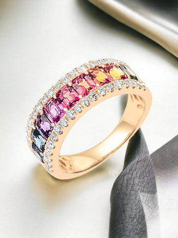 Rainbow Sapphire & Diamond Ring Jewelry Xclusive Diamonds 