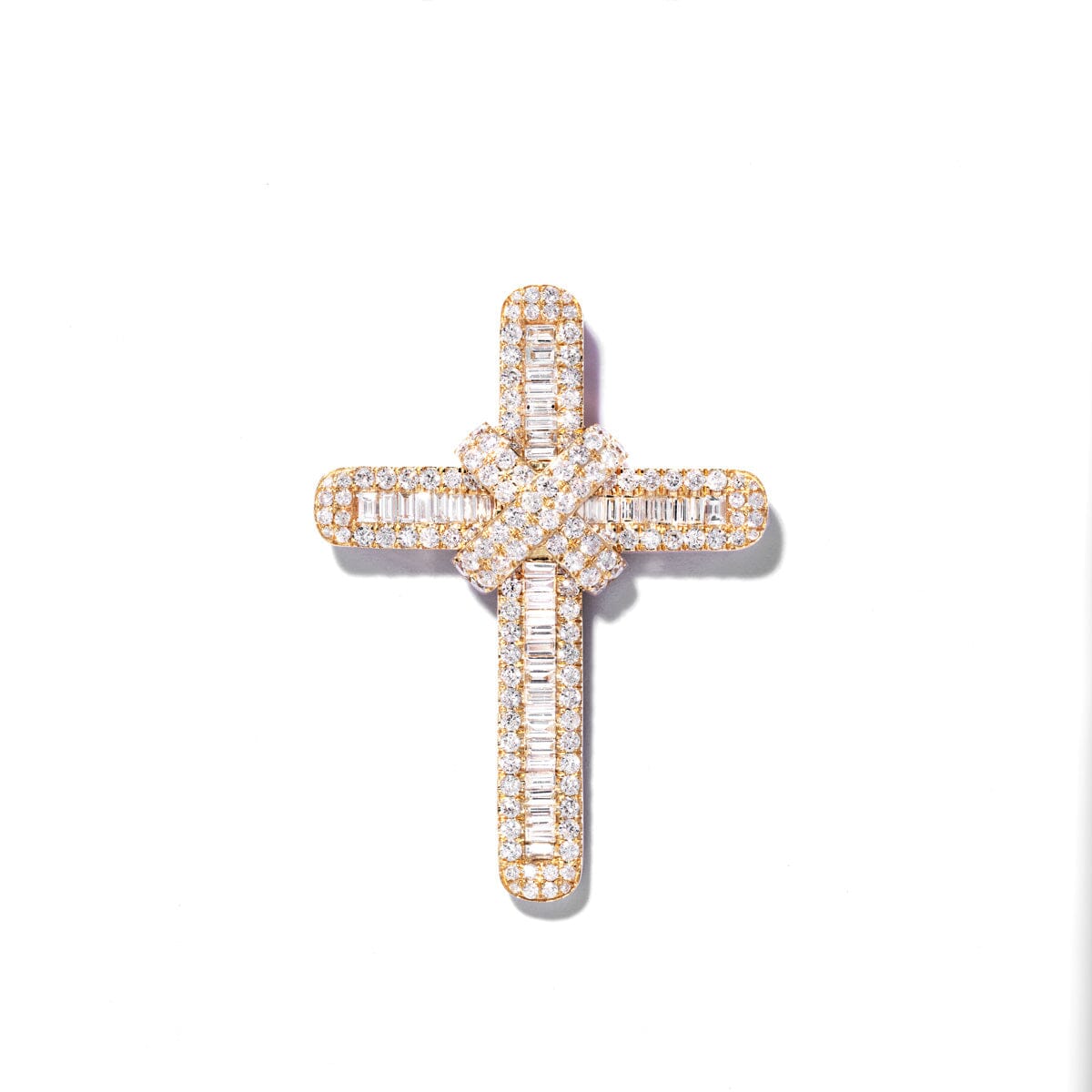 Xclusive Classic Baguette Cross Pendant 1.5" Jewelry Xclusive Diamonds 9K Yellow Gold HI Si 16"