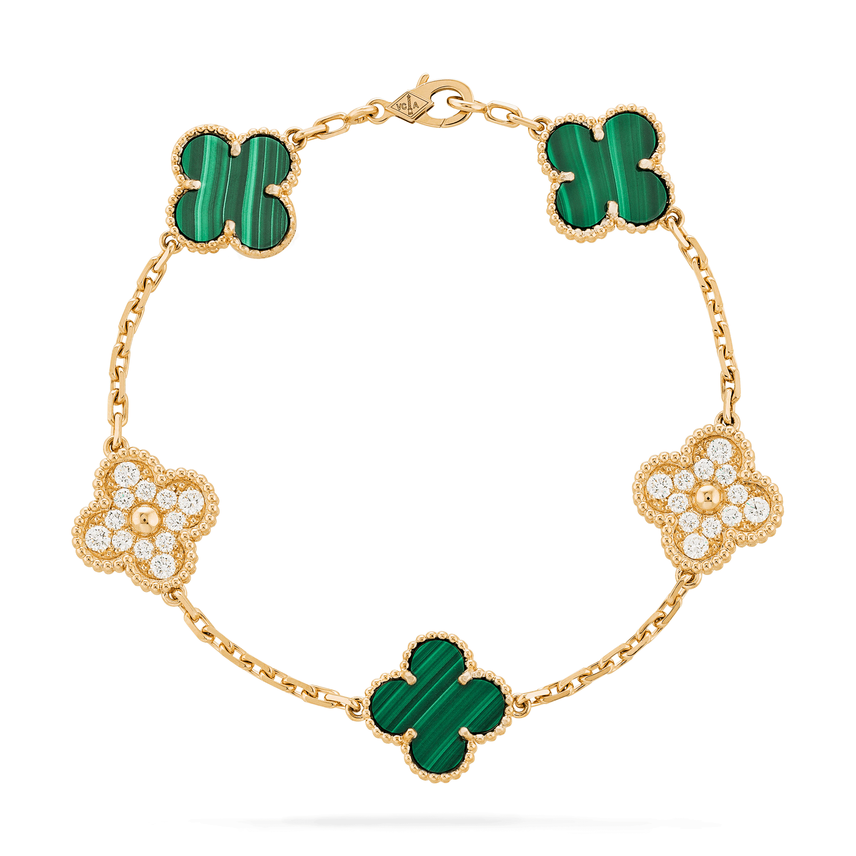 Alhambra Bracelet - Malachite with Gold and Diamonds Xclusive Diamonds 18K Yellow Gold HI Si 