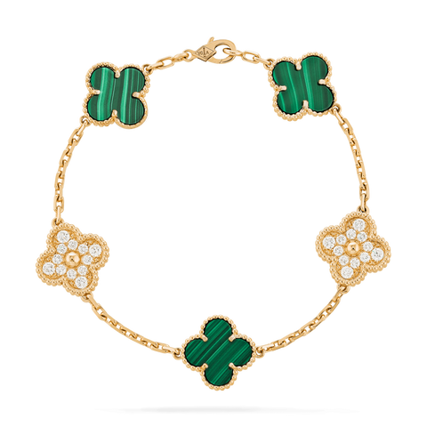 Alhambra Bracelet - Malachite with Gold and Diamonds Xclusive Diamonds 18K Yellow Gold HI Si 