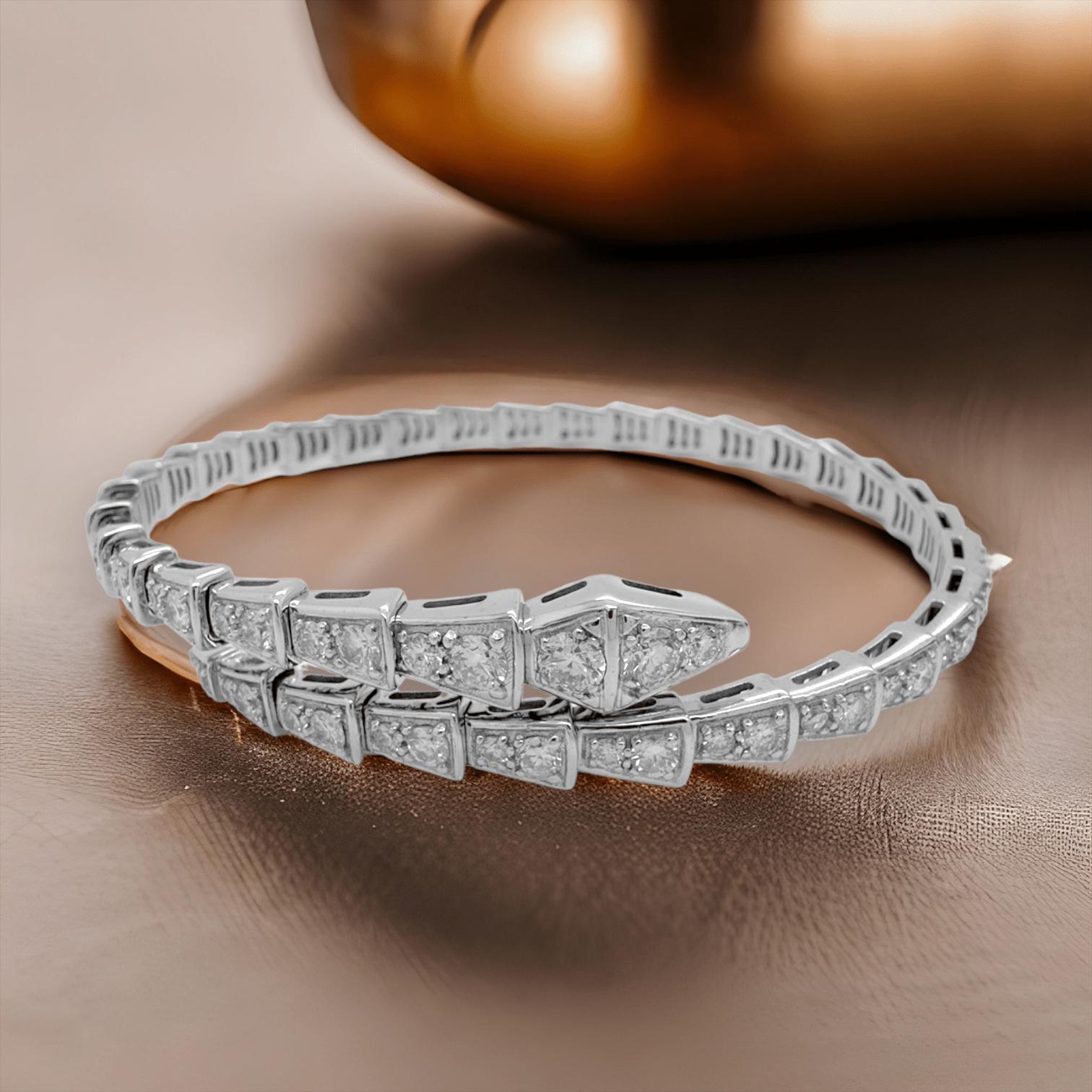 3.50ct Serpenti Diamond Bangle Xclusive Diamonds 9K White Gold HI Si 