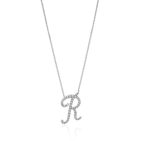 Diamond Initial Letter "R" Pendant Xclusive Diamonds 9K White Gold HI Si 