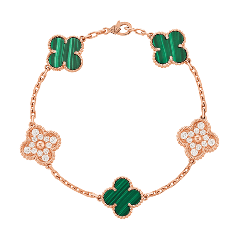 Alhambra Bracelet - Malachite with Gold and Diamonds Xclusive Diamonds 18K Rose Gold HI Si 