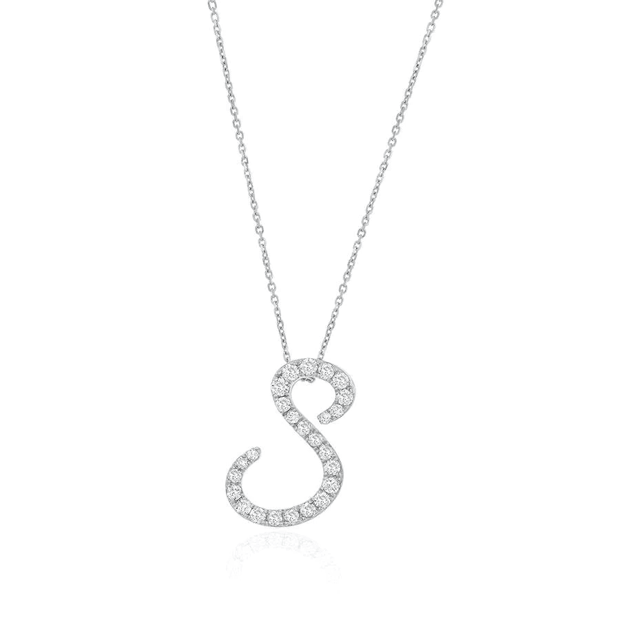 Diamond Initial Letter "S" Pendant Xclusive Diamonds 9K White Gold HI Si 