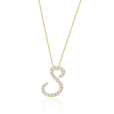 Diamond Initial Letter "S" Pendant Xclusive Diamonds 9K Yellow Gold HI Si 