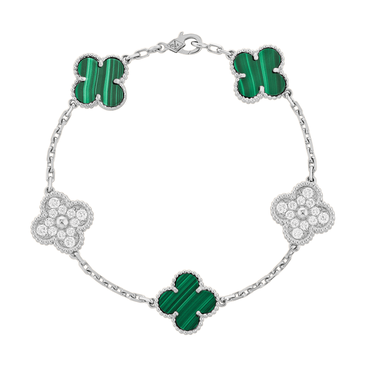 Alhambra Bracelet - Malachite with Gold and Diamonds Xclusive Diamonds 18K White Gold HI Si 