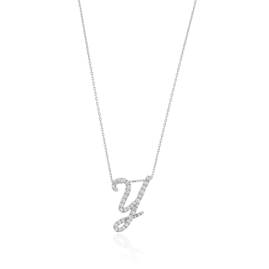 Diamond Initial Letter "Y" Pendant Xclusive Diamonds 9K White Gold HI Si 