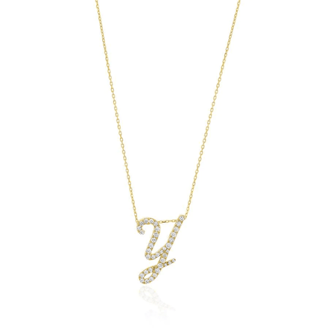 Diamond Initial Letter "Y" Pendant Xclusive Diamonds 9K Yellow Gold HI Si 